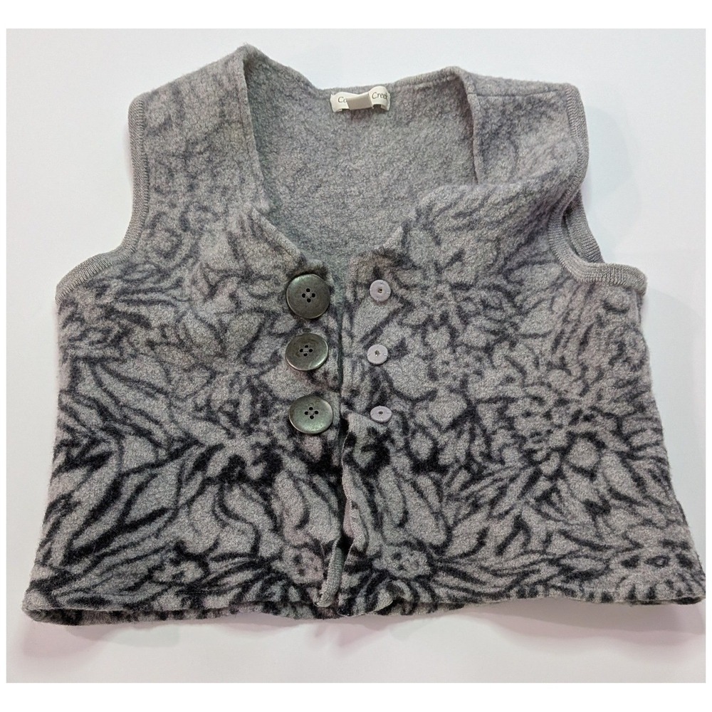 Coldwater Creek Vest Womens XL Gray Excellent Boiled Wool Floral Button Front - Picture 1 of 4
